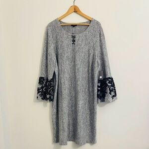 Elegant Gray Dress with Black Lace Accents